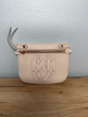 Miu Miu Embellished Leather Clutch Pouch Wallet White Logo Wristlet